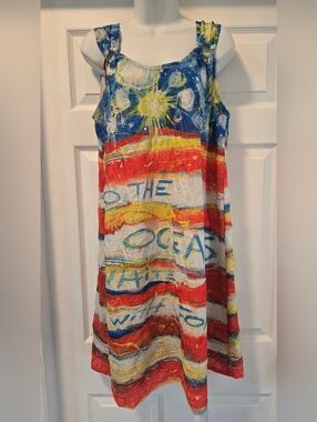 Leoma Lovegrove /Sleeveless Striped Sun & Ocean Print Dress - Multi